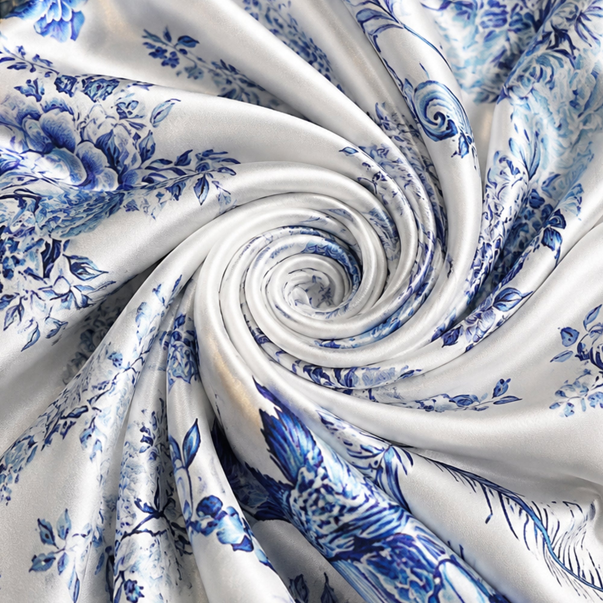 Luxury Birds & Blooms Jacquard Chinese Mulberry Silk Square Scarf