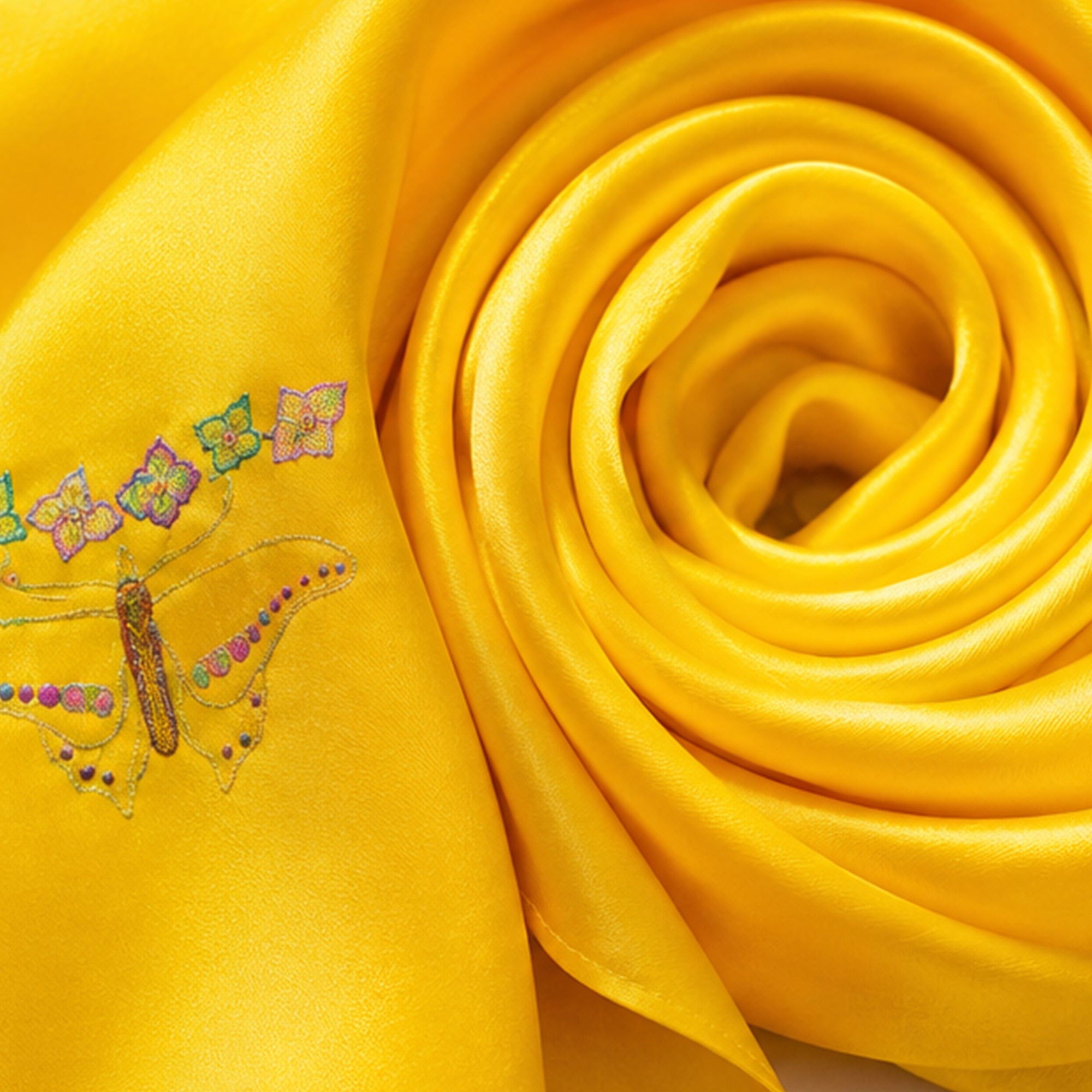 Heritage Butterfly Motif Su Embroidery Mulberry Silk Scarf — "Wings of Reverie"