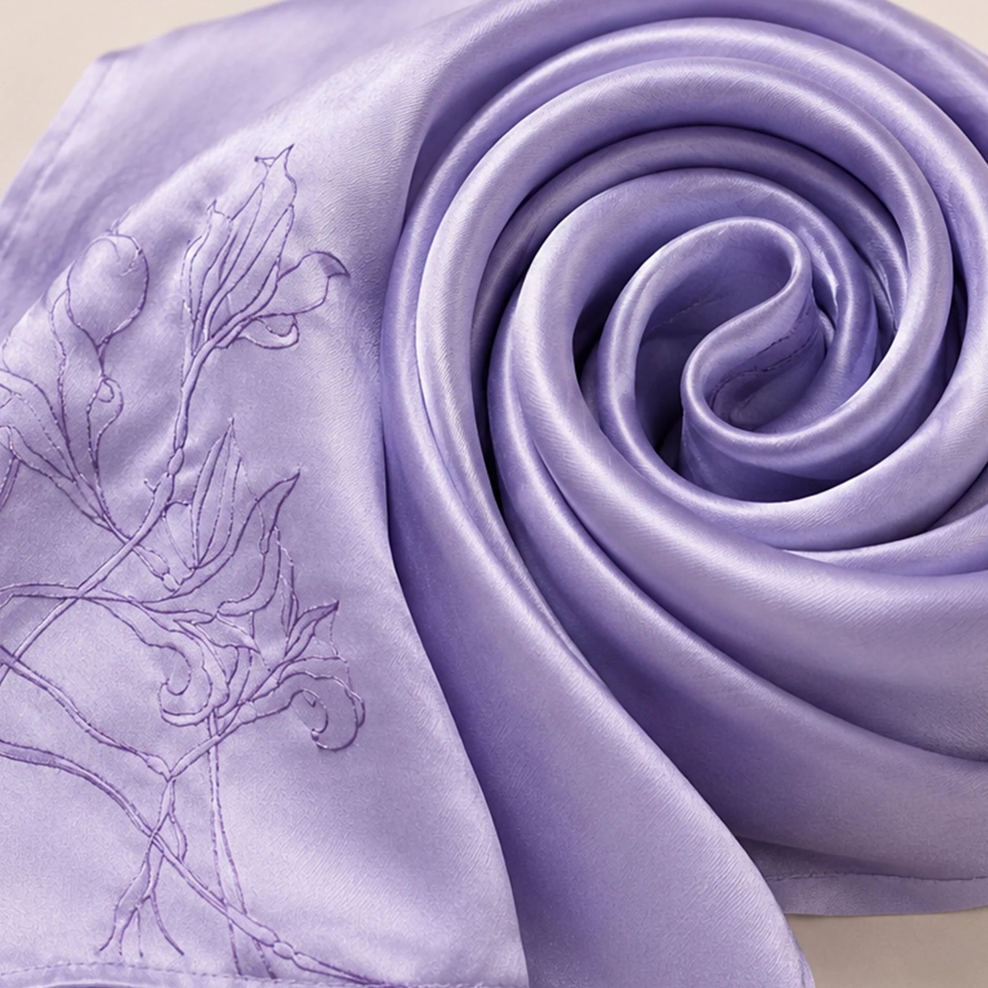 Heritage Magnolia Motif Mulberry Silk Scarf — "Jade Bloom"