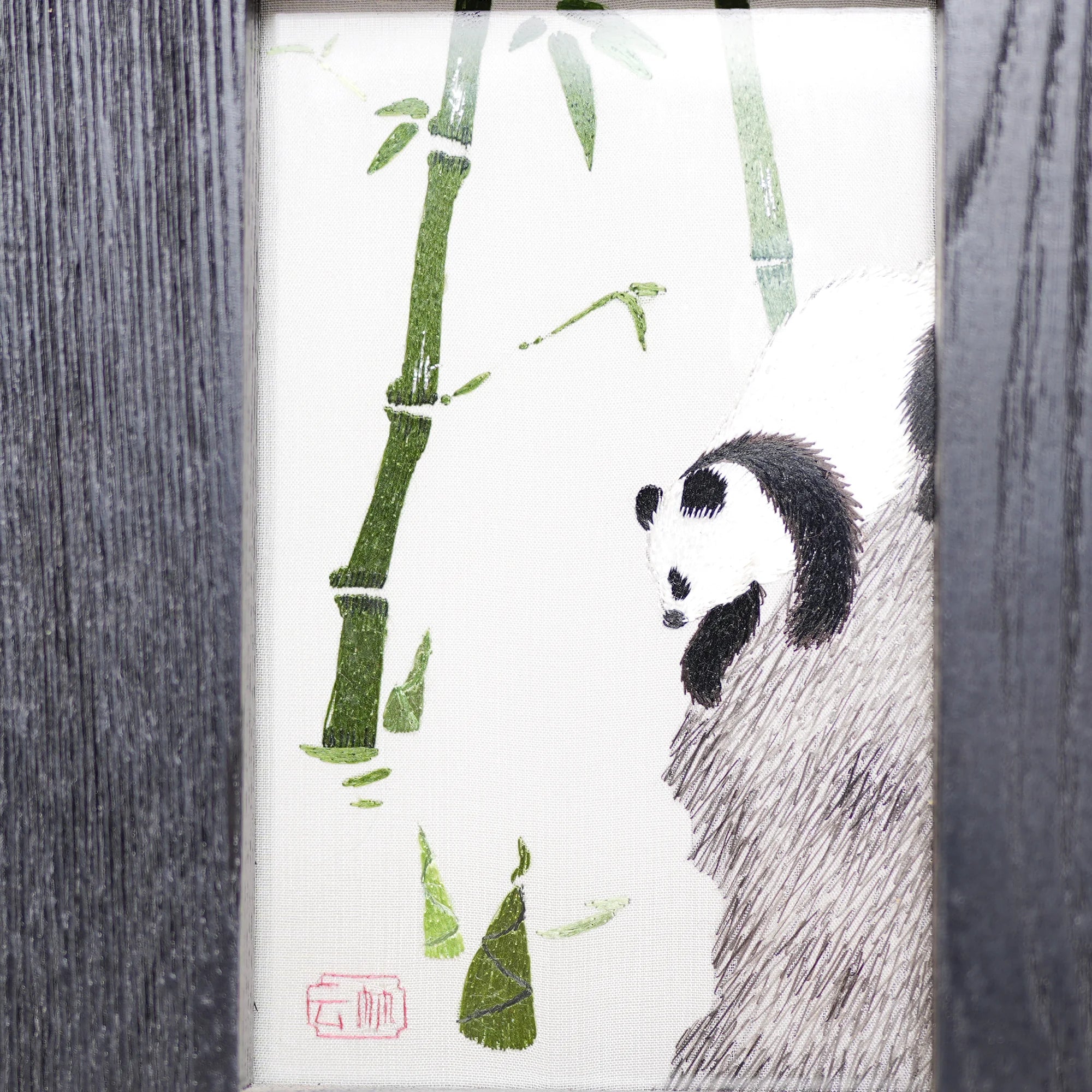 Museum-Quality Handcrafted Suzhou Double-Sided Embroidery Ornament — Bamboo Shadows & Panda, "Zhú Jiān Méng Yǐng"