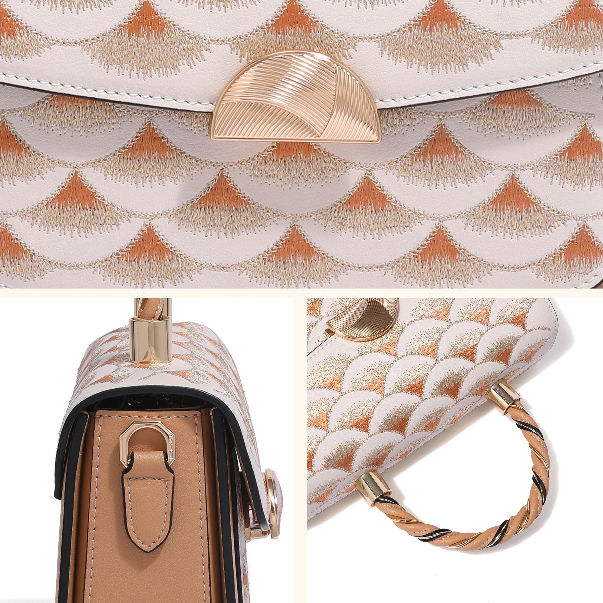 Luxury Chinese Style Heritage Dragon Scale Su Embroidery Leather Handbag