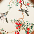 Cargar la imagen en la vista de la galería, Double-sided embroidery of two birds among red pomegranate flowers and fruit in an octagonal hardwood frame on cream silk
