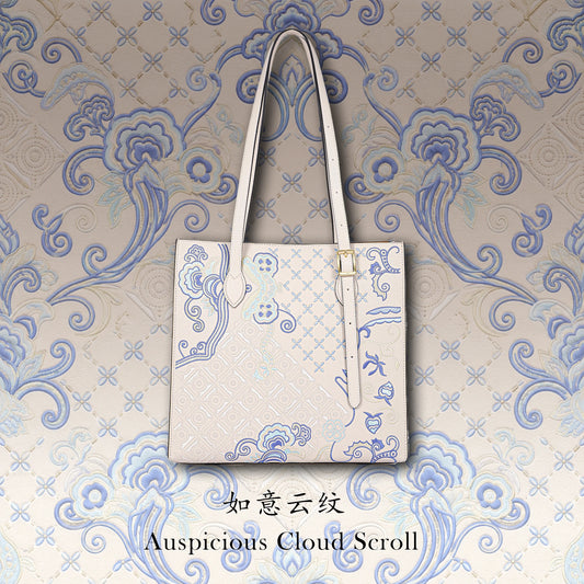 Borsa tote wing in vera pelle con ricamo Suzhou barocco dorato fatta a mano