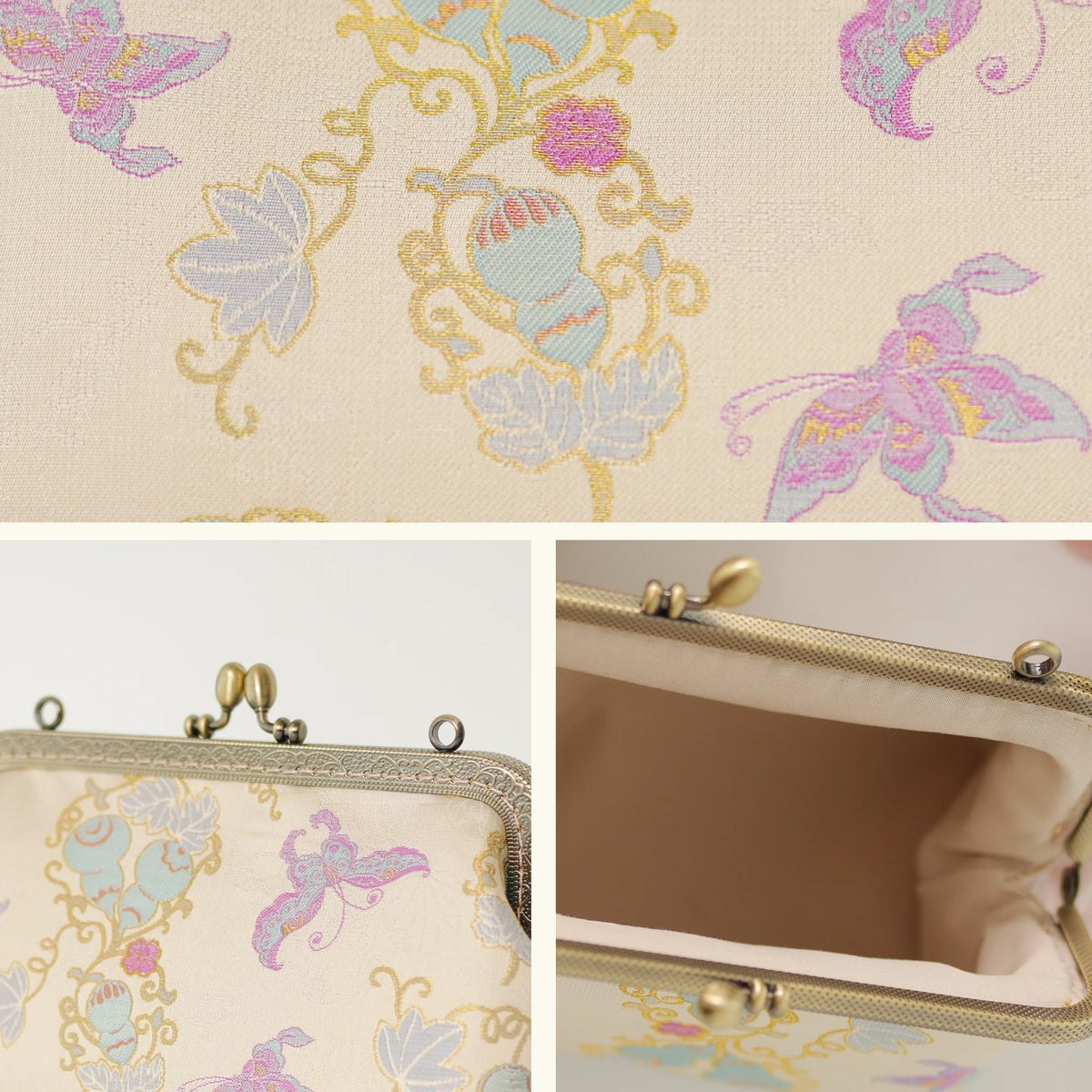 Luxury Chinese Fulu Prosperity Song Brocade Silk Frame Handbag with Vintage Clasp
