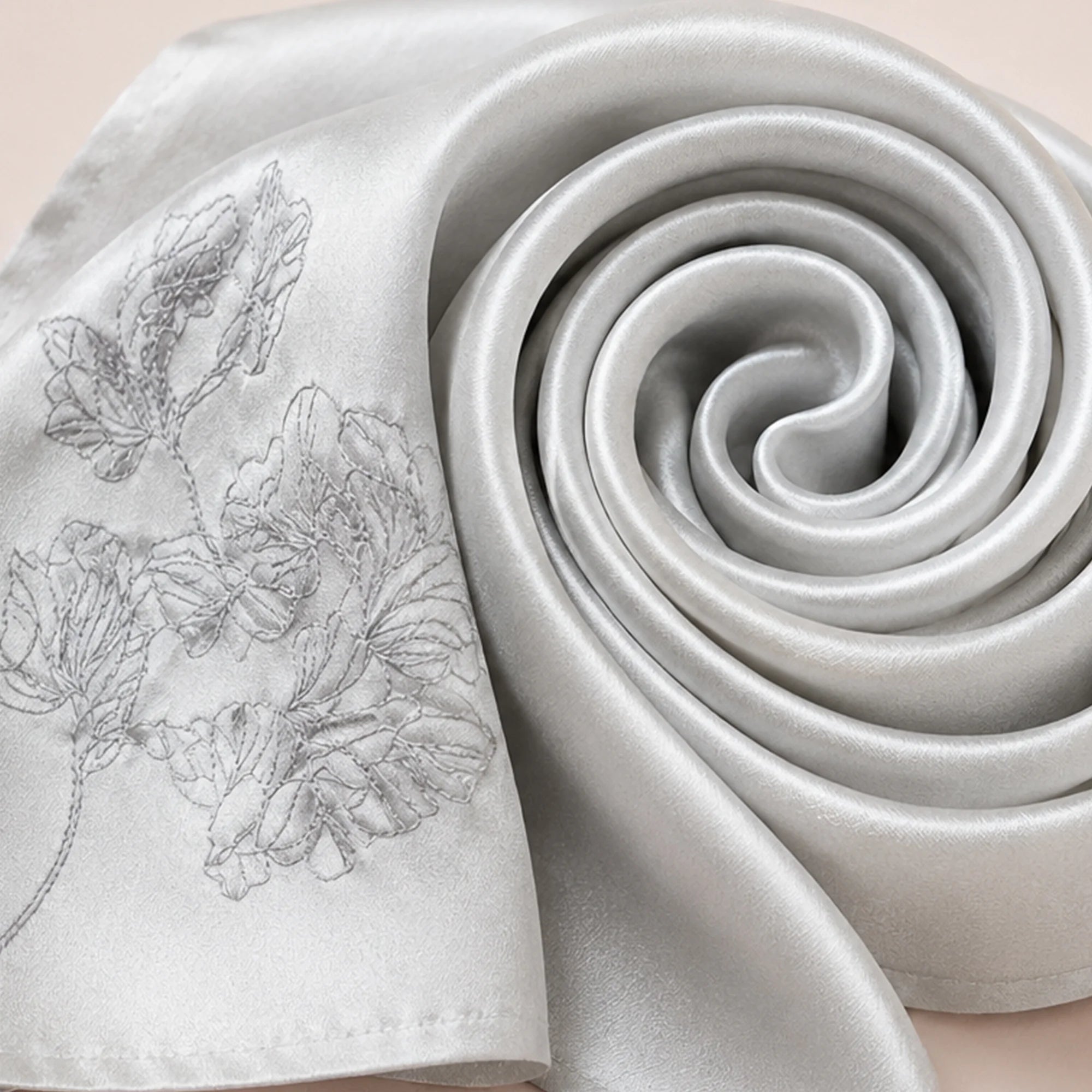 Heritage Lotus Motif Mulberry Silk Scarf — "Still Water"