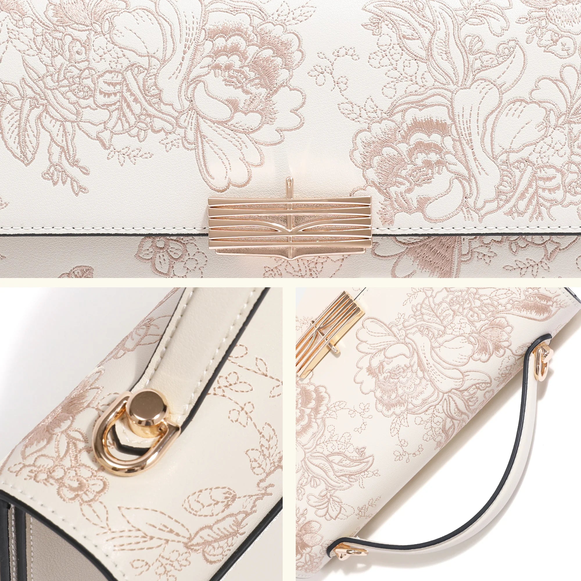 Chinese Peony Embroidered Flap Handbag Ink-Line Floral Motif Embroidery Handbag