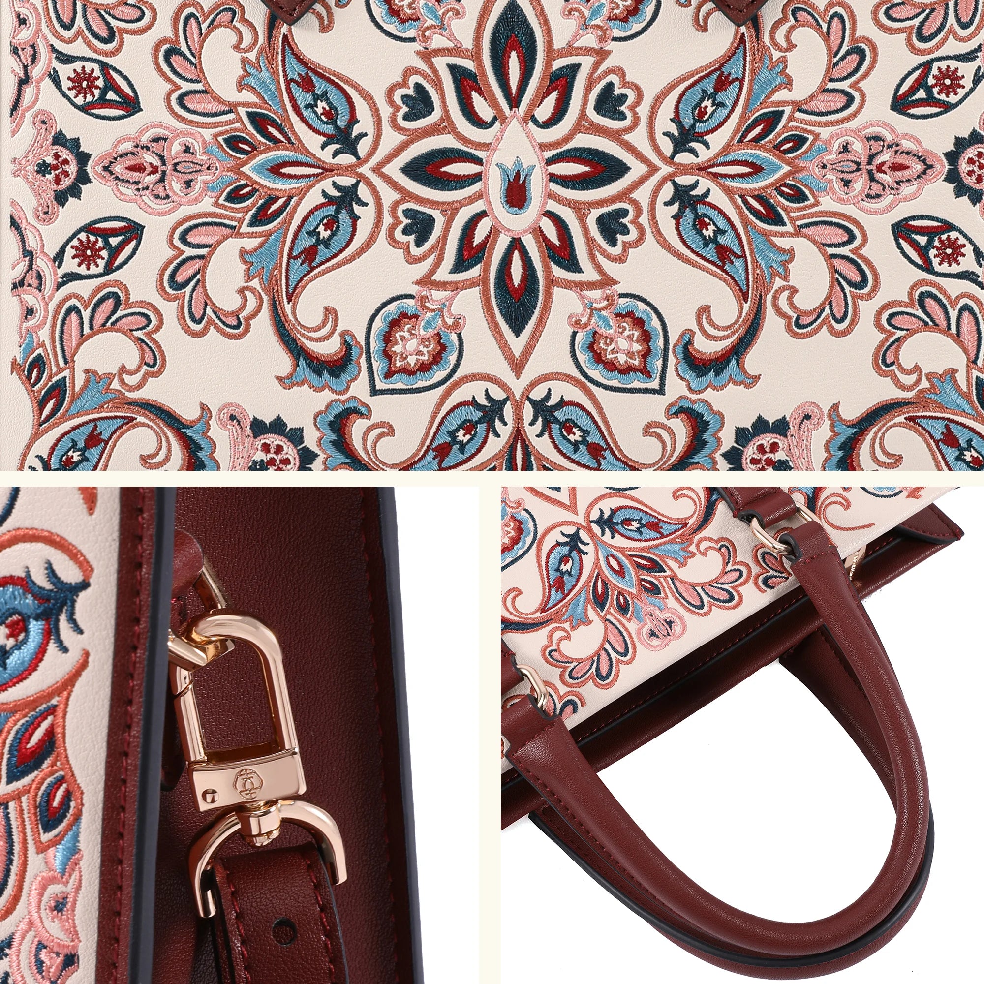 Heritage Baoxiang Flower Motif Su Embroidery Leather Tote Bag