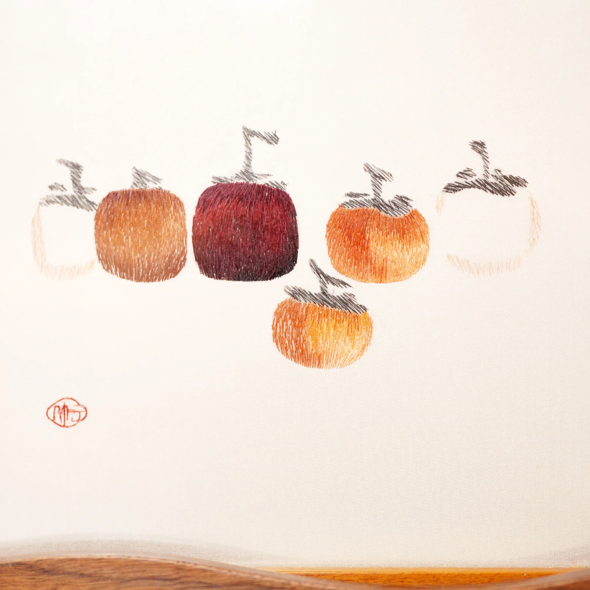 Museum-Quality Handcrafted Silk Suzhou Double-Sided Embroidery Ornament — Moonrise Over the Sea: Six Persimmons