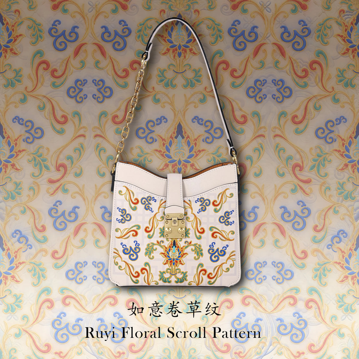 Bolso tote de piel auténtica con alas, bordado de Suzhou barroco dorado hecho a mano