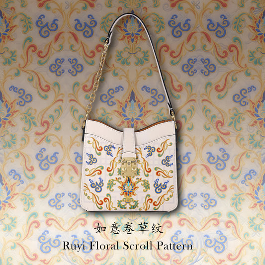 Borsa tote wing in vera pelle con ricamo Suzhou barocco dorato fatta a mano