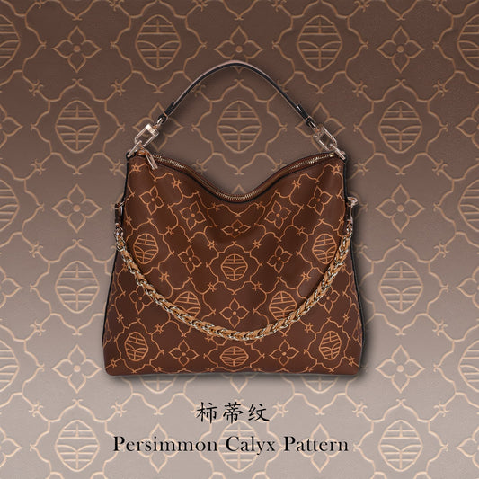 Borsa tote wing in vera pelle con ricamo Suzhou barocco dorato fatta a mano
