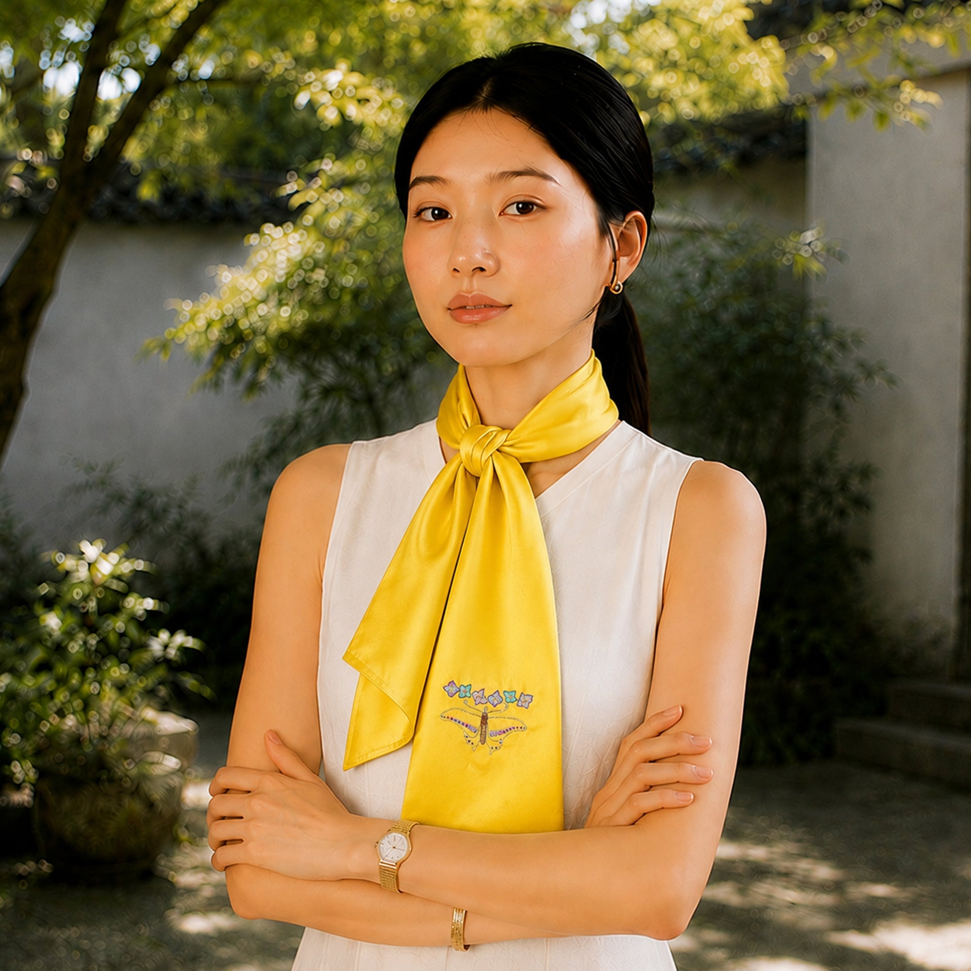 Heritage Butterfly Motif Su Embroidery Mulberry Silk Scarf — "Wings of Reverie"
