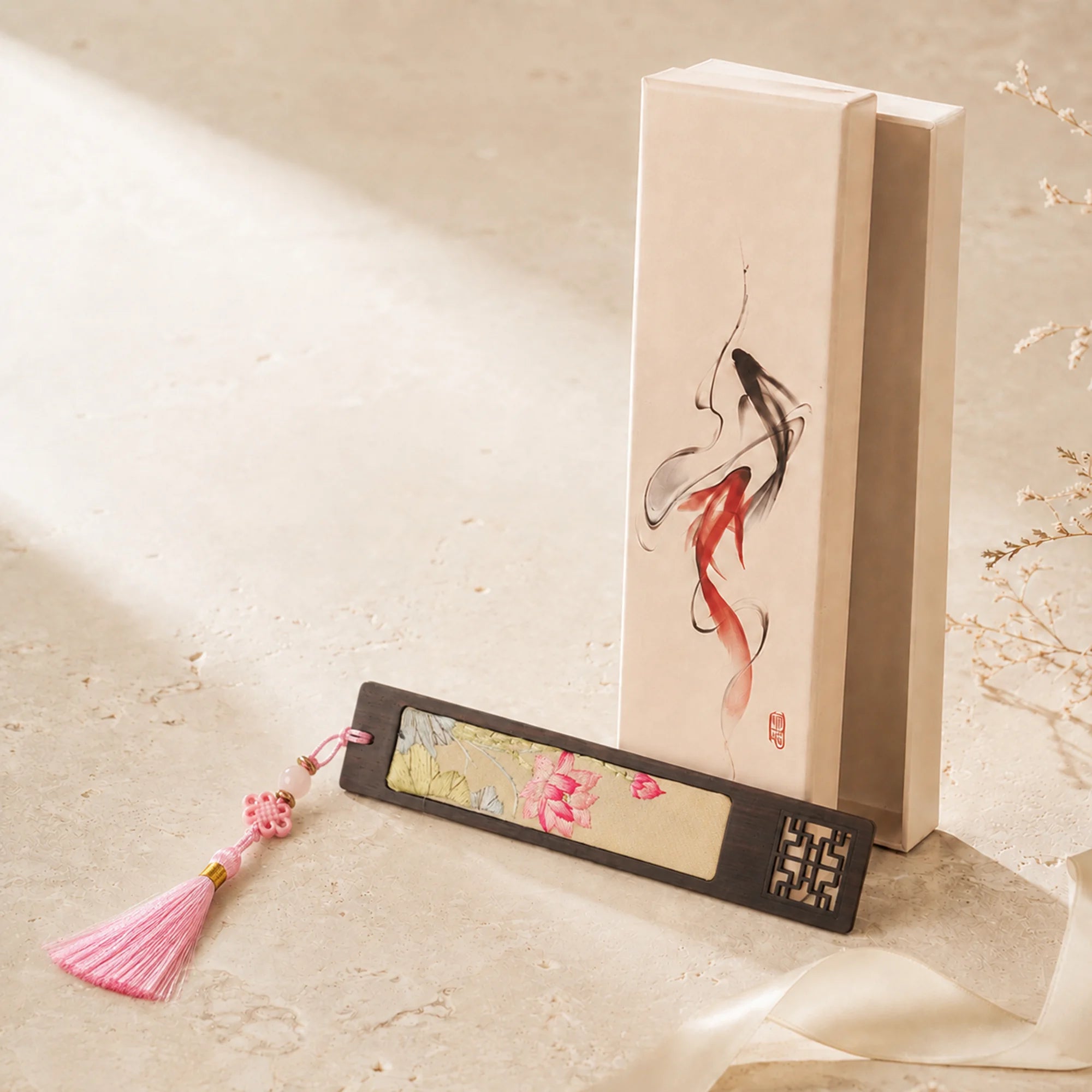 Handcrafted Silk Suzhou Embroidery Bookmark – Pink Lotus | Chinese Art Keepsake