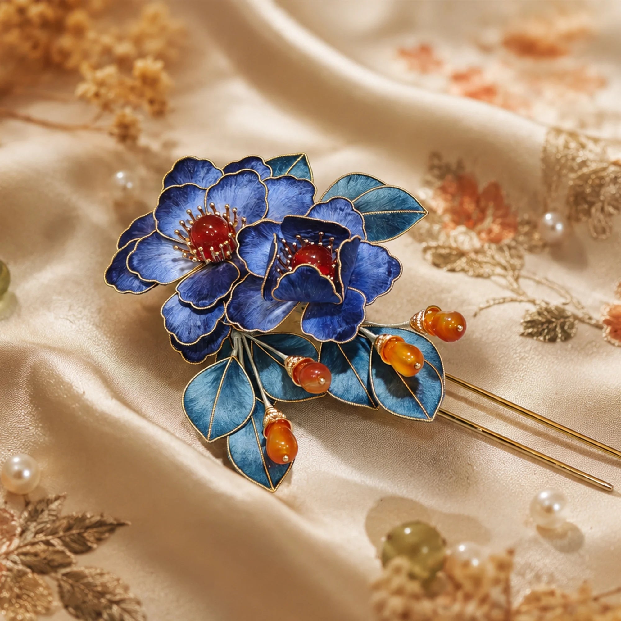Heritage Floral Hair Stick Cloisonné Peony Ronghua Hair Pin