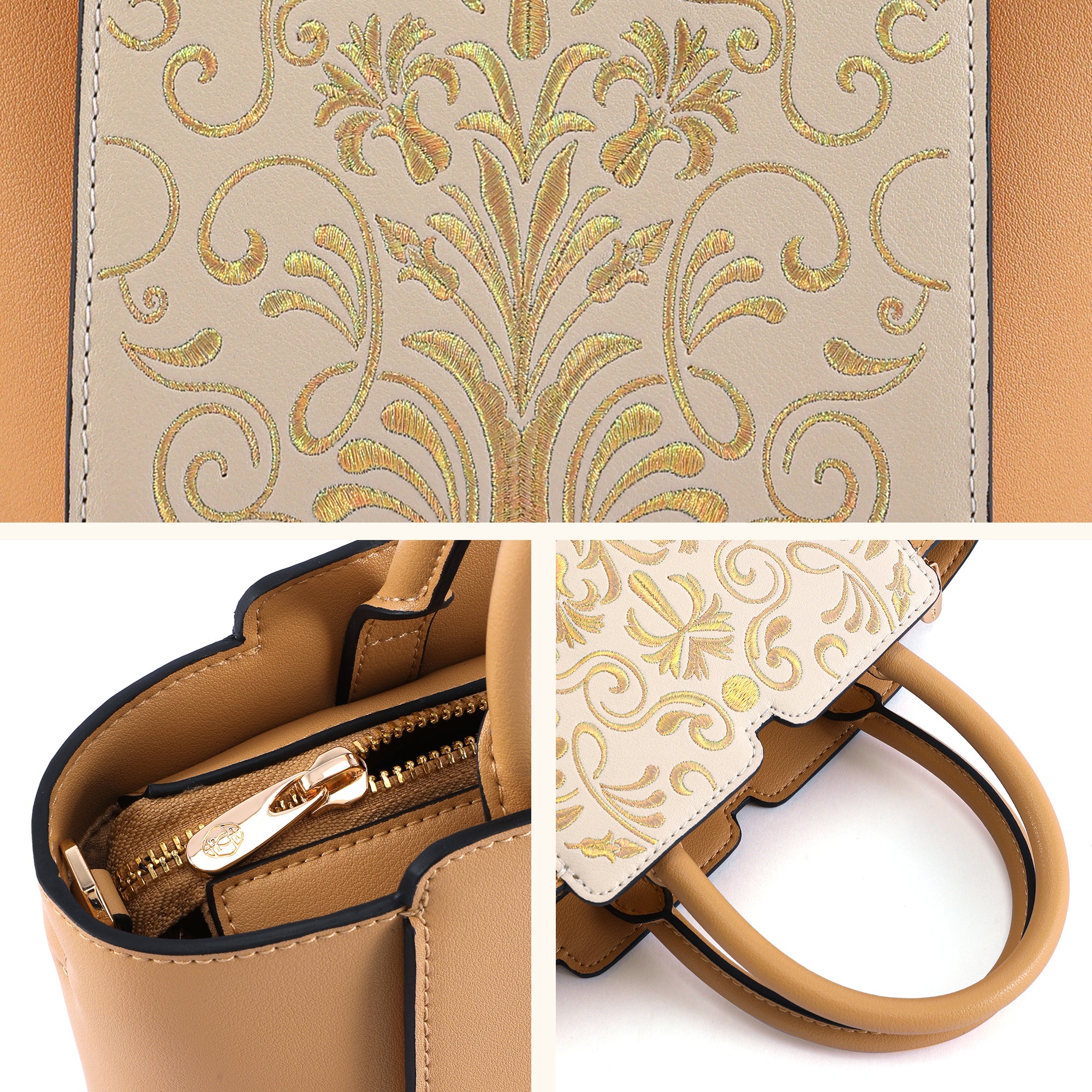 Golden Baroque Embroidered Genuine Leather Wing Tote Bag