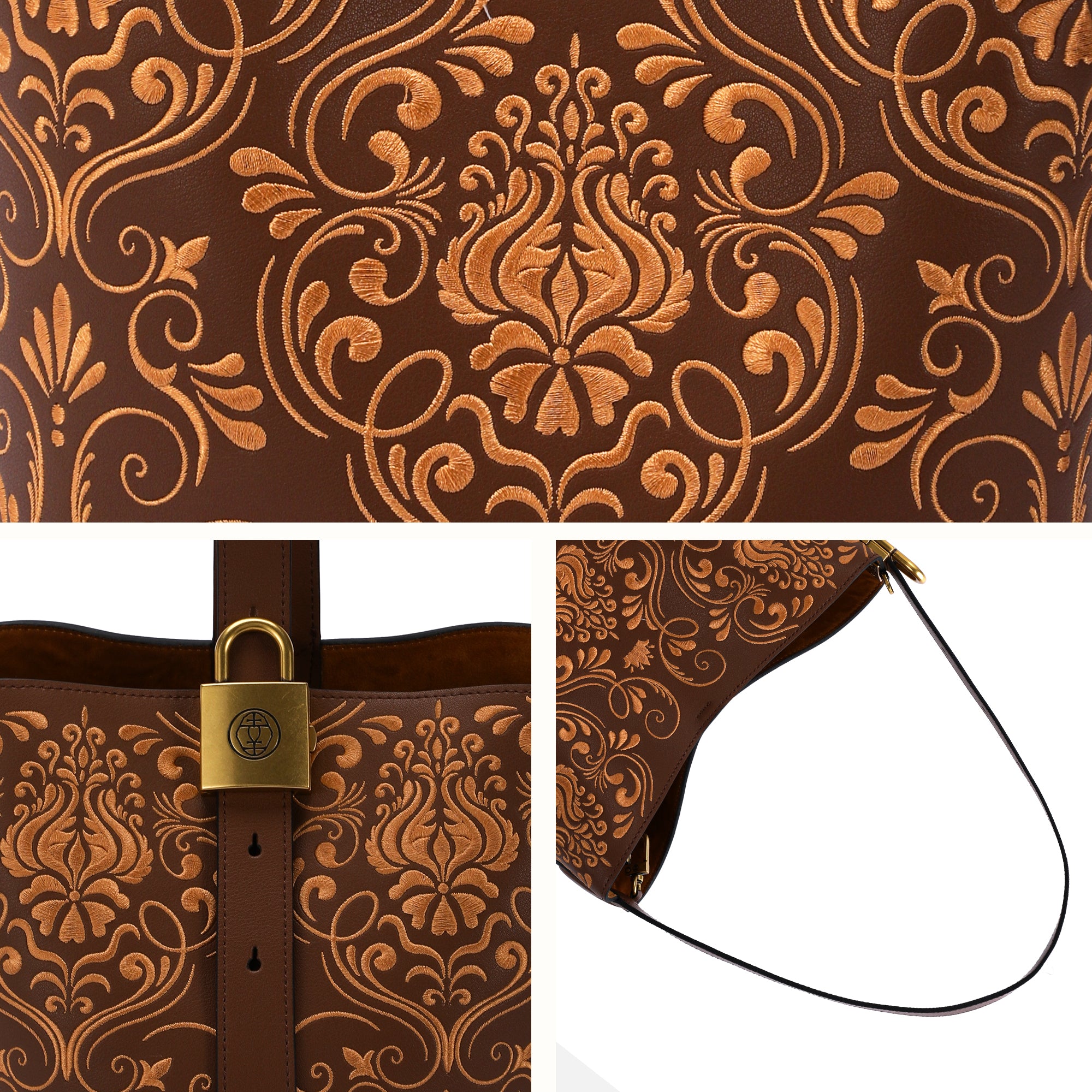 Vintage Baroque Embroidered Genuine Leather Hobo Bag