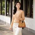 Load image into Gallery viewer, Chinoiserie Luxury Song Brocade Golden Panda Lion Dance Leather Shoulder Bag
