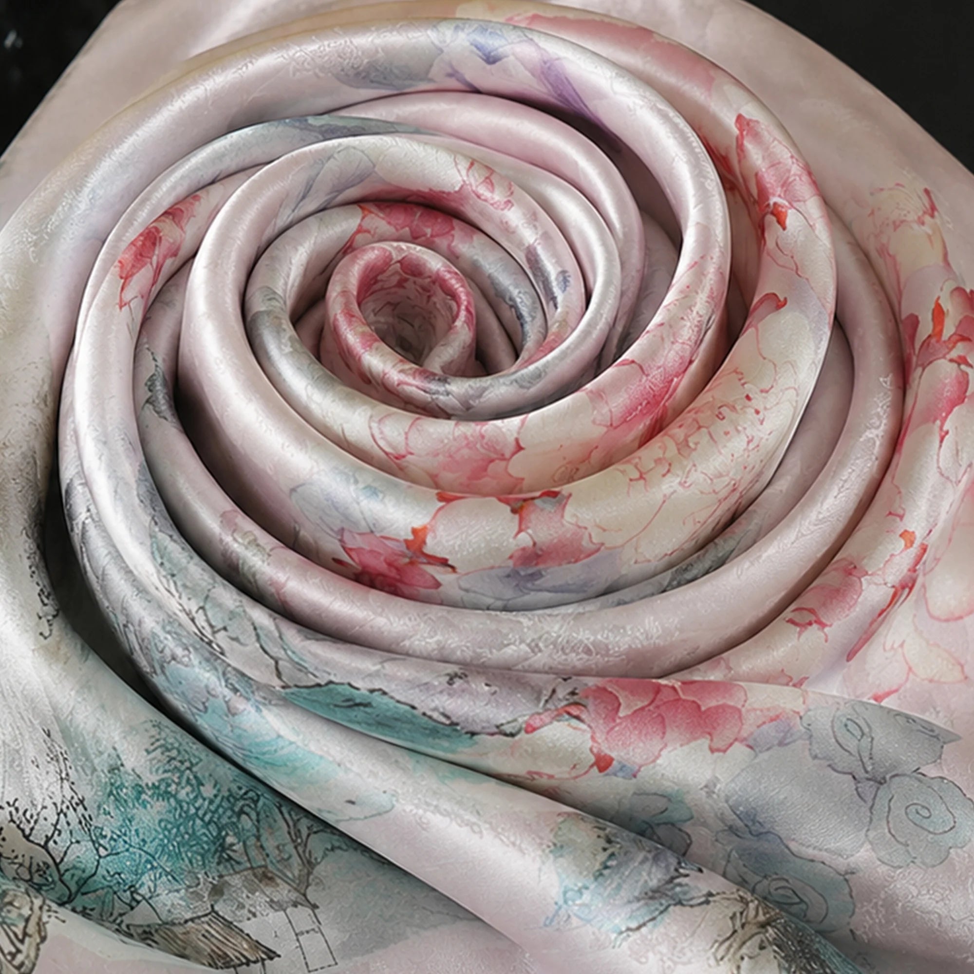 New Chinese Style Hua Luo Silk Scarf Double-Sided Mulberry Silk Shawl