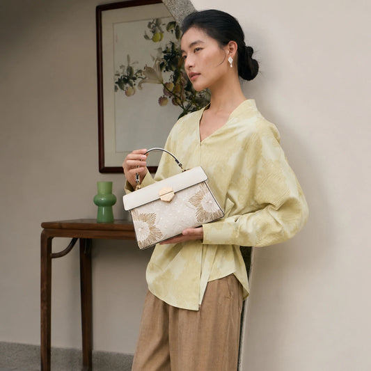 Luxury Heritage Radiant Bloom Embroidery Leather Flap Bag