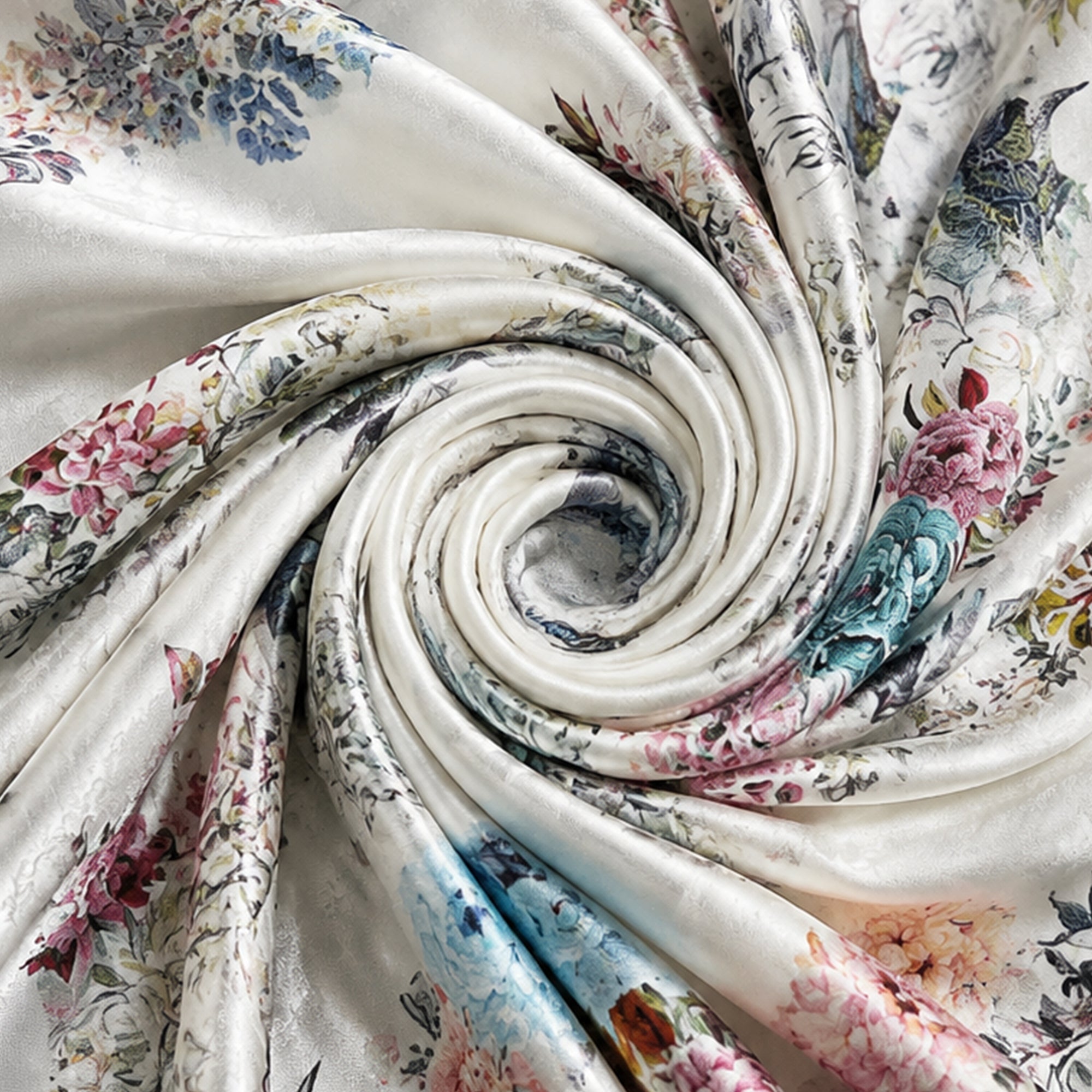 Luxury Birds & Blooms Jacquard Chinese Mulberry Silk Square Scarf