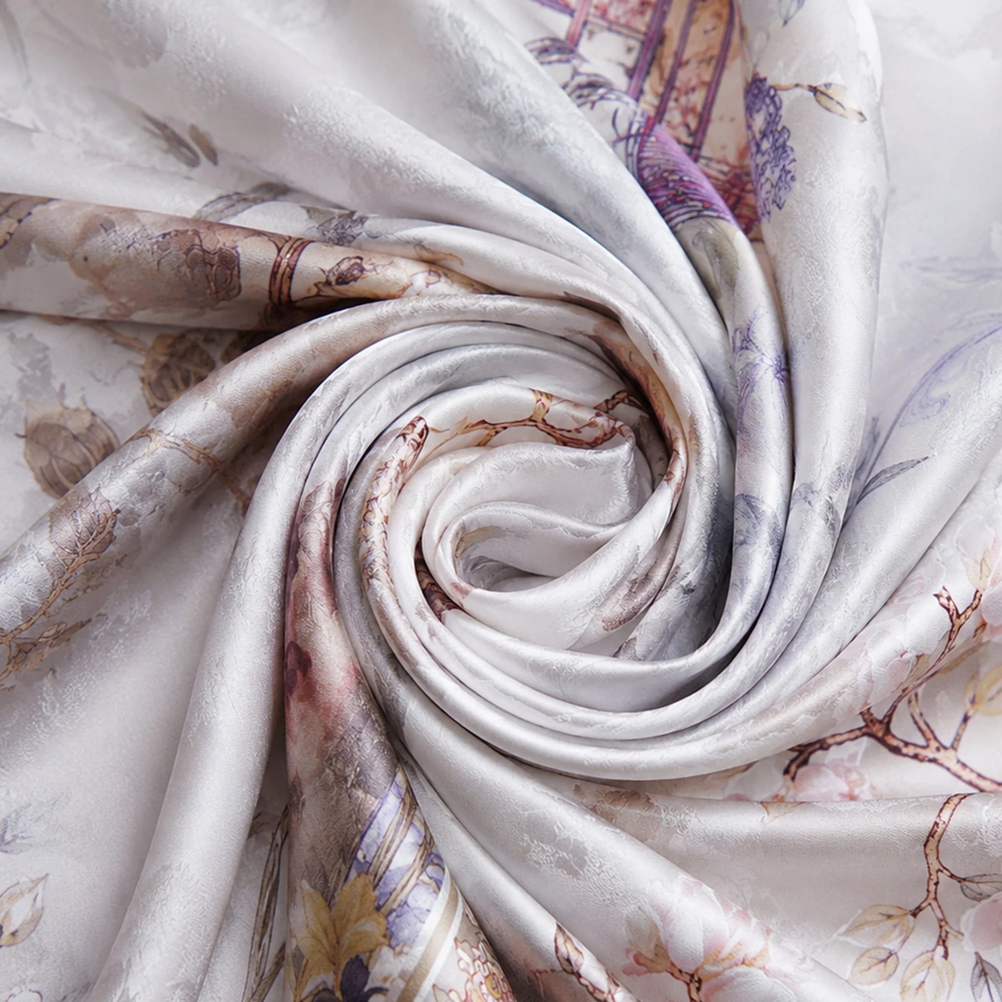 New Chinese Style Mulberry Silk Double-Sided Osmanthus & Orchid Square Scarf