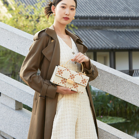 Luxurious Handmade Suzhou Embroidered Hard-Shell Leather Crossbody Bag