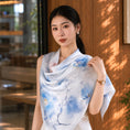 Load image into Gallery viewer, New Chinese Style Blue Shawl Long Scarf Mulberry Silk Square Scarf
