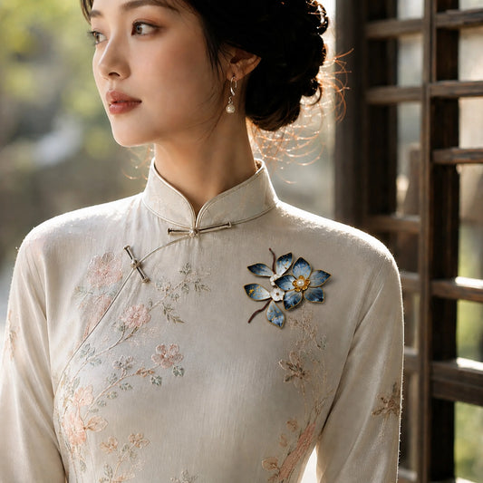 Heritage Ronghua Lily Hair Pin & Brooch Handcrafted Enamel Floral with Pearl Center