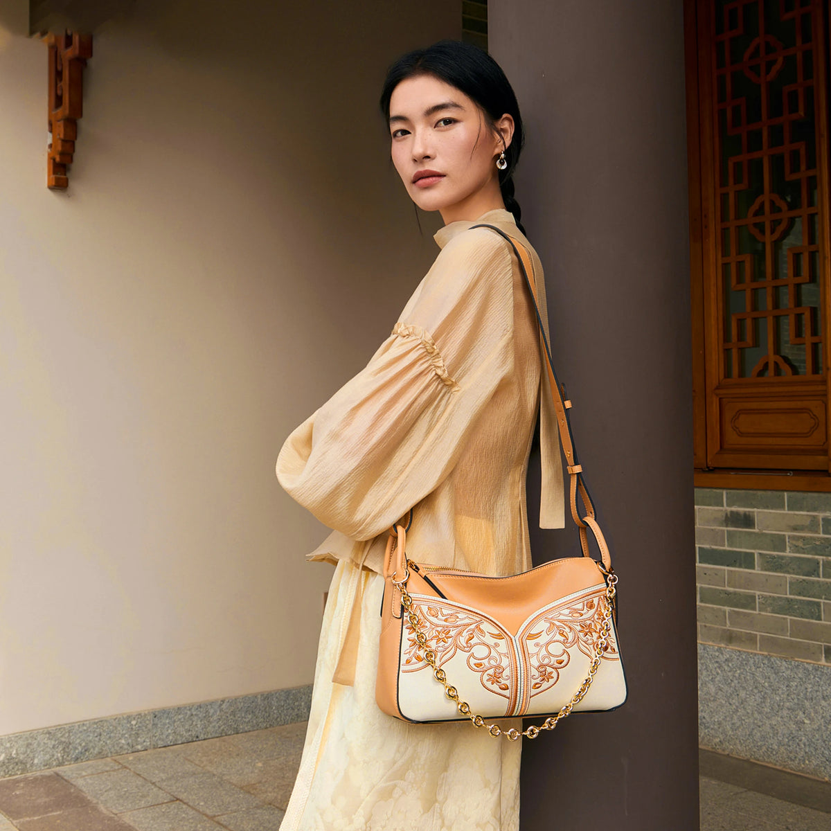 Luxuriöse Handgemachte Suzhou Stickerei Blumen Echtleder Umhängetasche