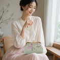 Carica l'immagine nel visualizzatore della galleria, Chinoiserie Luxury Light Green Suzhou Embroidery Floral Mulberry Silk Frame Handbag
