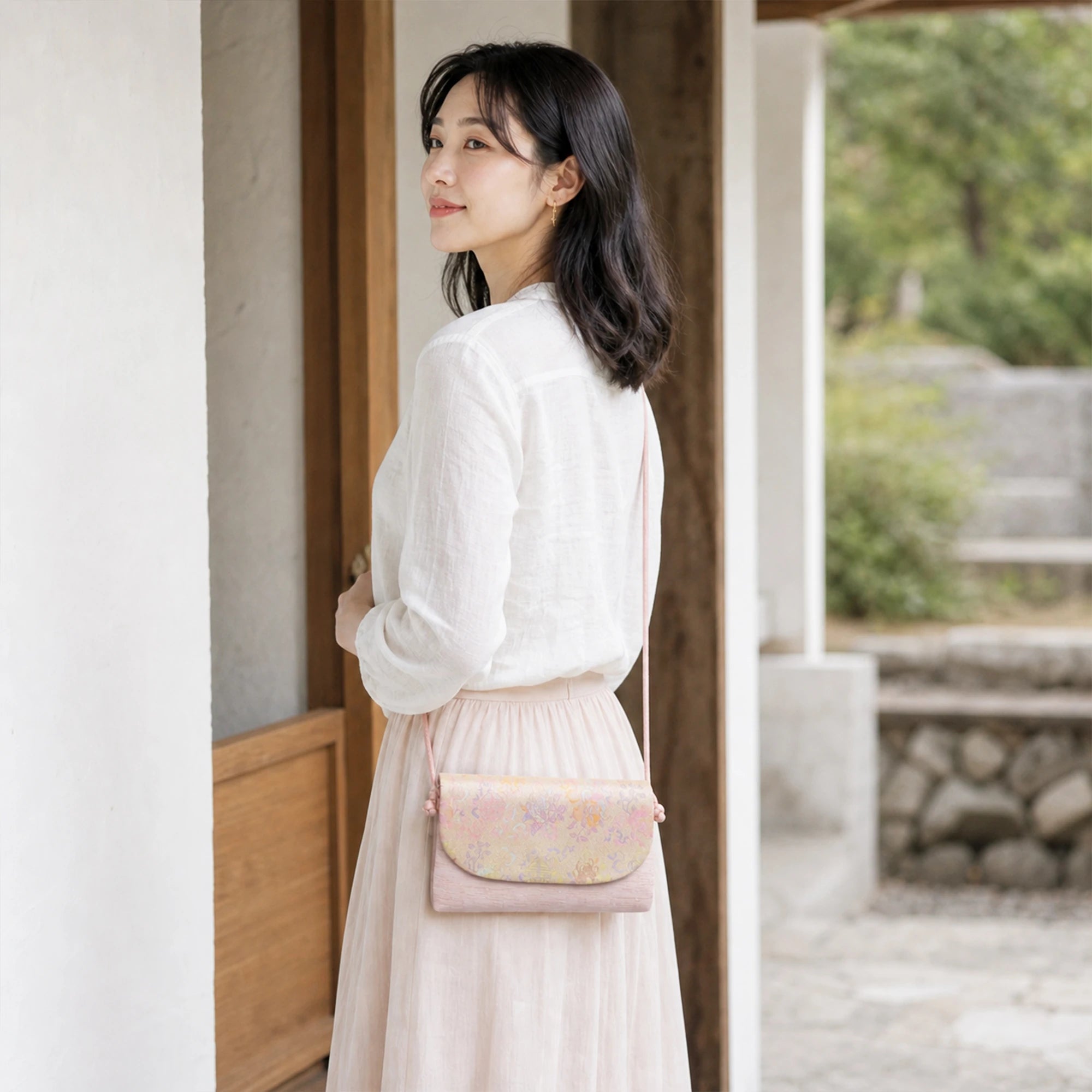 Luxury Handcrafted Chinese Song Brocade Blush Pink Crossbody Bag