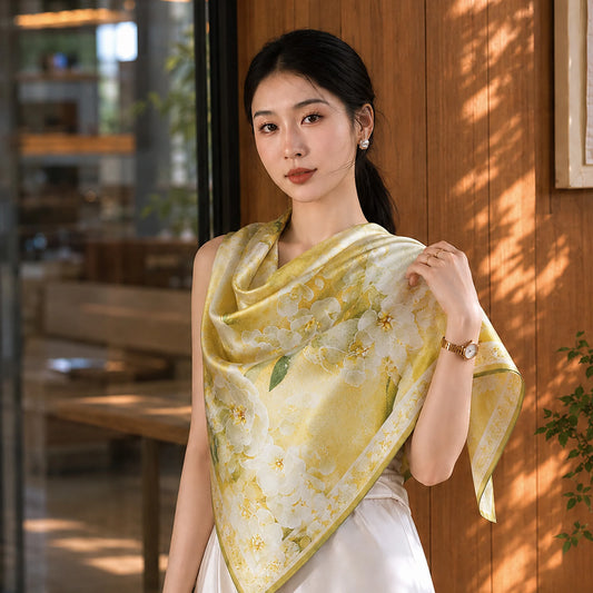 Luxury Misty Lavender Glow Spring Double-Sided Mulberry Silk Shawl