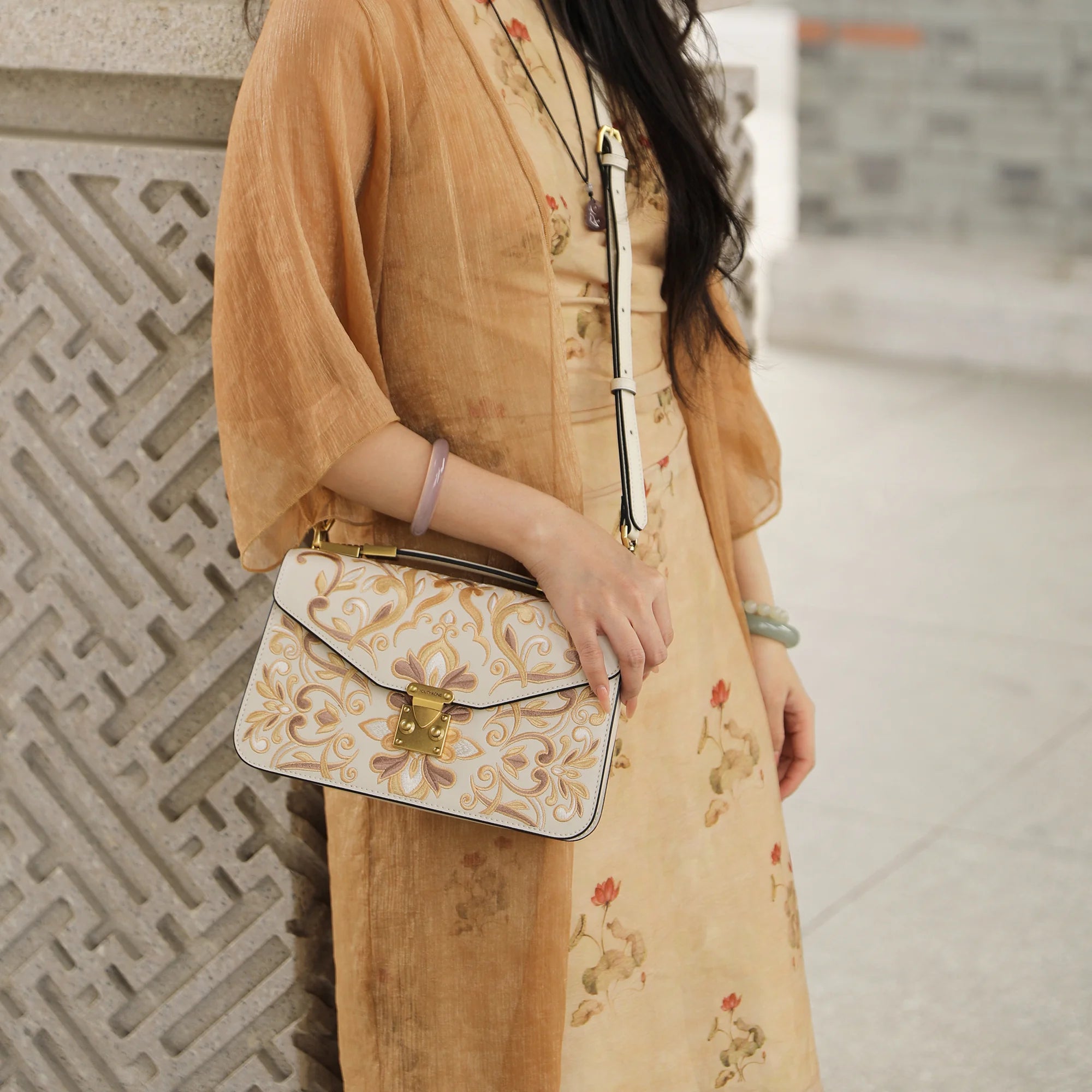 Vintage Jacquard Flap Handbag with Gold Clasp