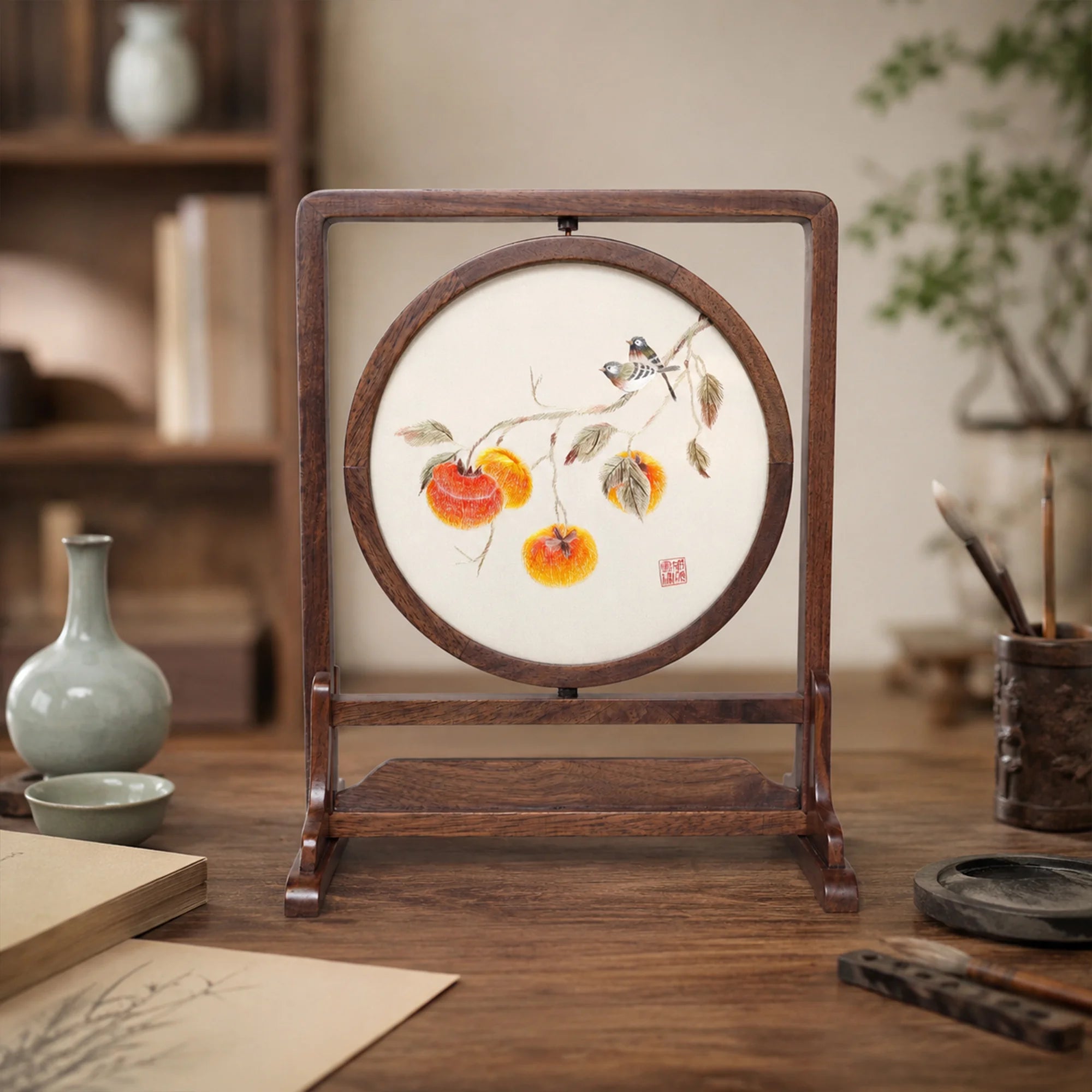 Museum-Quality Handcrafted Silk Suzhou Double-Sided Embroidery Ornament — May All Things Go As You Wish