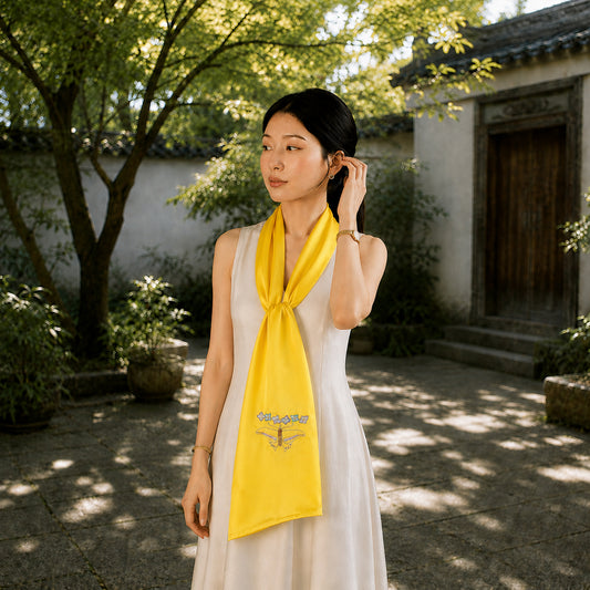 Heritage Butterfly Motif Su Embroidery Mulberry Silk Scarf — "Wings of Reverie"