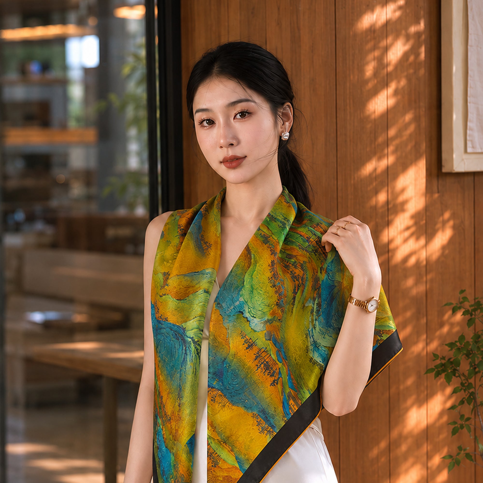 Chinese Mulberry Silk Scarves  Luxury Qianli Jiangshan Hua Luo Silk Scarf