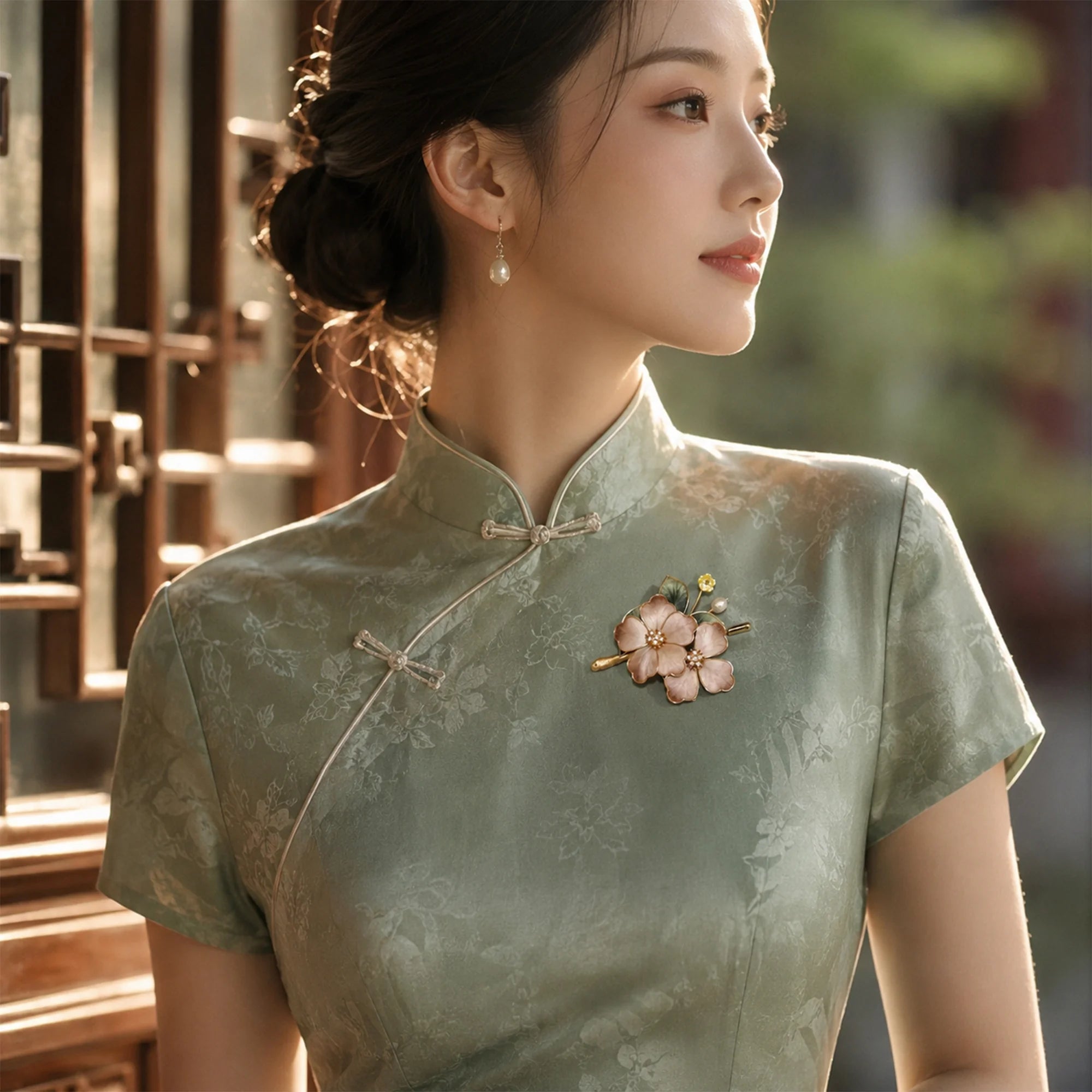 Heritage Ronghua Pink Brooch Handcrafted Enamel Floral Pin with Pearl Drop