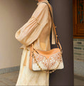 Load image into Gallery viewer, Artisan Hand-Embroidered  Leather Floral Crossbody Bag with Chain Detail
