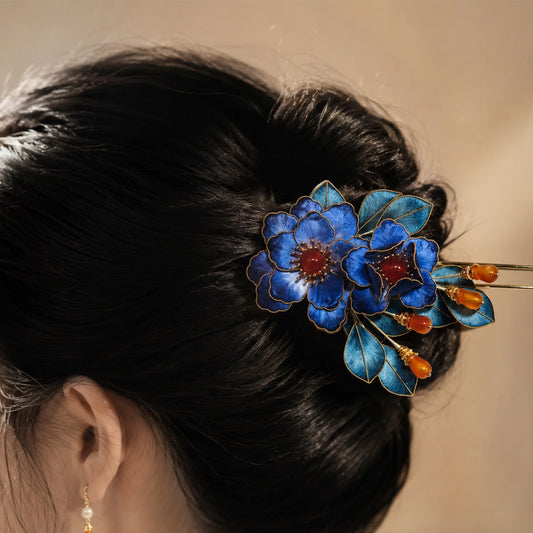Heritage Floral Hair Stick Cloisonné Peony Ronghua Hair Pin