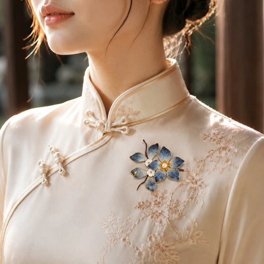 Heritage Ronghua Lily Hair Pin & Brooch Handcrafted Enamel Floral with Pearl Center