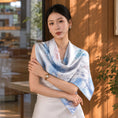 Load image into Gallery viewer, New Chinese Style Blue Shawl Long Scarf Mulberry Silk Square Scarf
