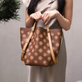 Load image into Gallery viewer, Embroidered Genuine Leather Bucket Tote Bag with Adjustable Strap
