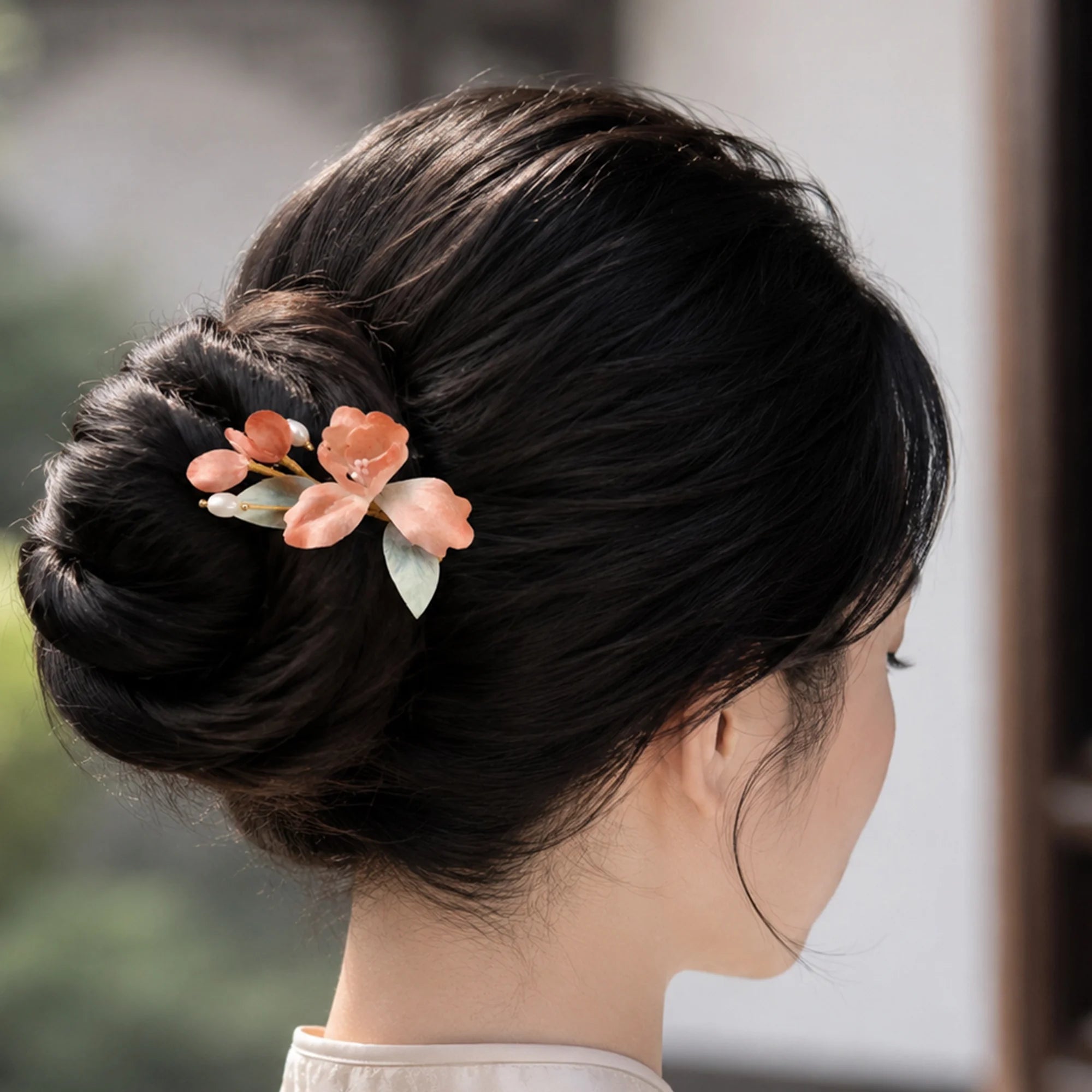 Heritage Ronghua Pink Iris Hair Pin Handcrafted Silk Blossom with Pearl Accents