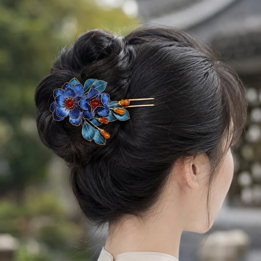 Heritage Floral Hair Stick Cloisonné Peony Ronghua Hair Pin