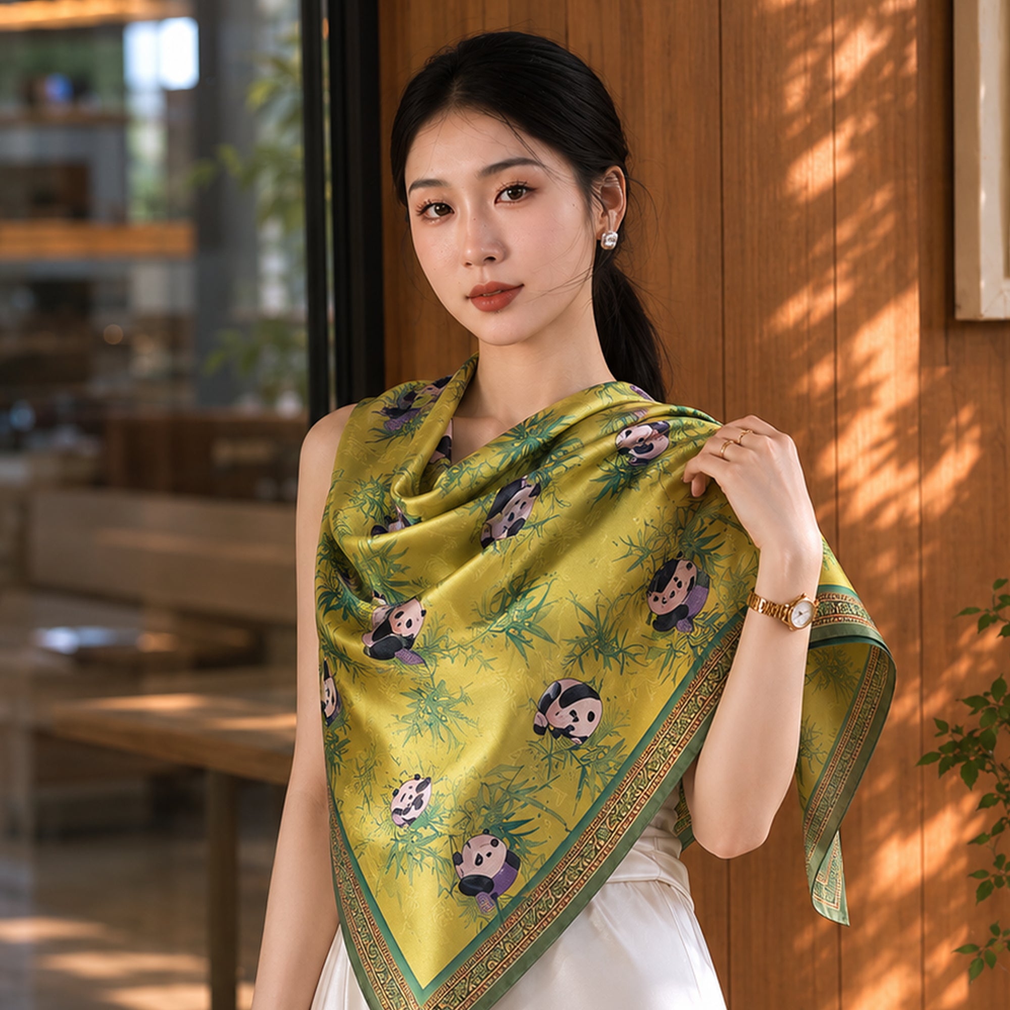 Xiangyunsha Silk Shawl New Chinese Style Panda Mulberry Silk Scarf