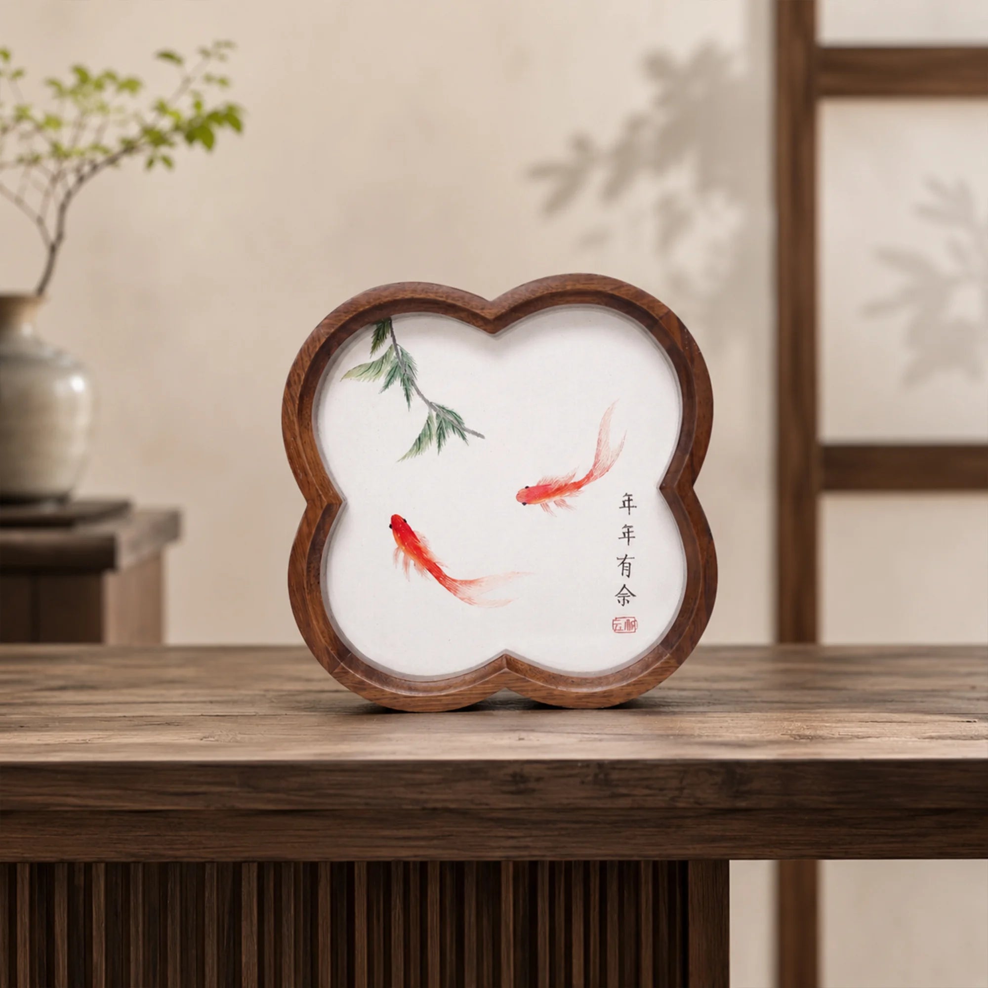 Museum-Quality Handcrafted Silk Suzhou Double-Sided Embroidery Ornament — Year of Abundance, "Nián Nián Yǒu Yú"