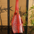 Carica l'immagine nel visualizzatore della galleria, SinoCrafted red Bada Halo Song brocade shoulder bag with genuine leather trim and strap

