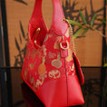 Load image into Gallery viewer, SinoCrafted red and gold Fu Lu gourd Song brocade handbag with genuine leather trim
