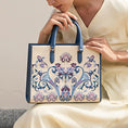 Load image into Gallery viewer, Heritage Baoxiang  Navy Leather Trim Embroidery Tote Bag
