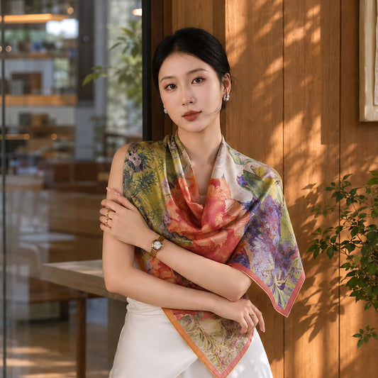 Luxury Floral Whisper Hua Luo Silk Chinese Mulberry Silk Square Scarf